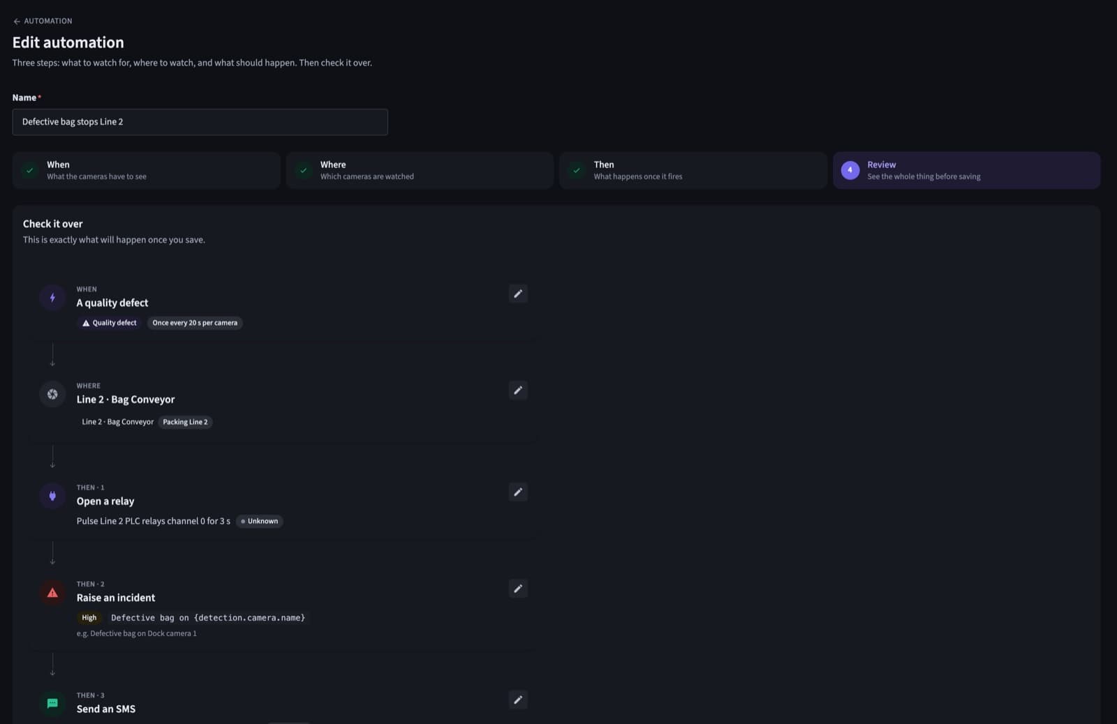 The review step of the QVision rule builder