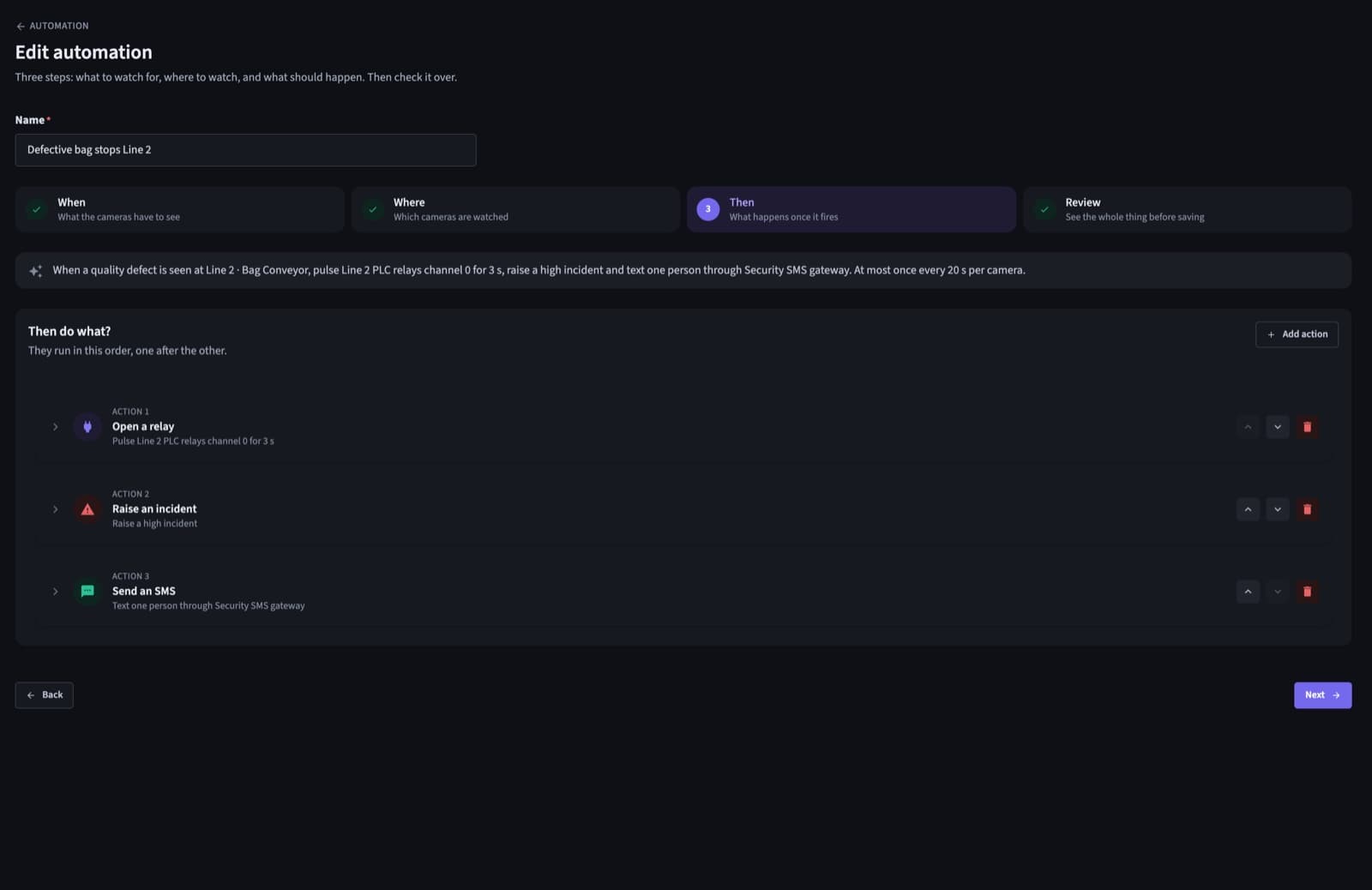 Choosing what a rule does in QVision